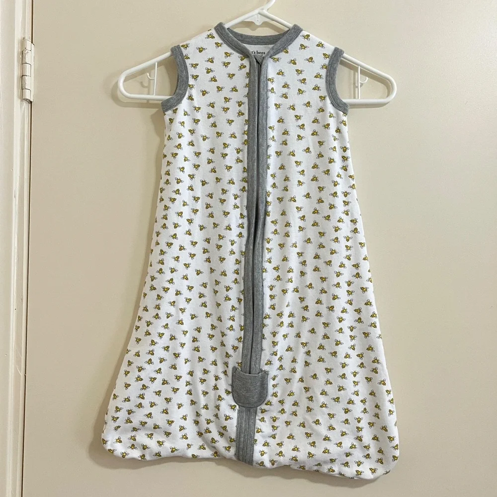 Burts‎ Bees Baby Sleep Sack Small 0-6M Organic Cotton Bee Print Wearable Blanket
